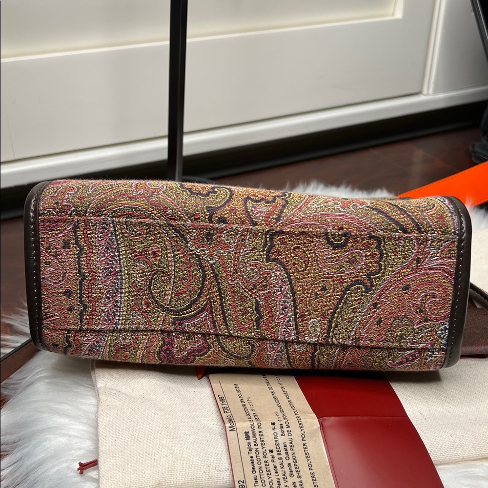 ETRO Brown Paisley Crossbody Bag with Orange Trim, Purple Tassel Like New - Picture 13 of 17